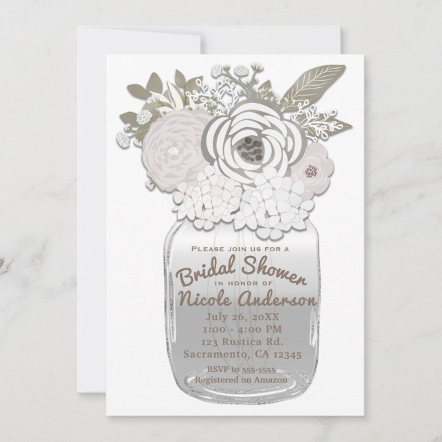 Invitation Fleurs dans un pot Mason Rustique Fleurs de mariag (Devant)