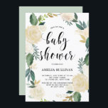 Invitation Fleurs d'aquarelle avec Baby showers de Parties sc<br><div class="desc">Invitation de baby shower élégante et fantaisiste avec motif floral à l'aquarelle avec fausse feuille d'or et faux accents parties scintillant or - il n'y a pas de véritable feuille d'or ou de parties scintillant. L'invitation à la couronne fleurie est parfaite pour les baby showers de printemps.</div>