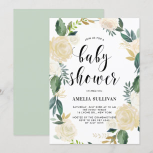 Invitation Fleurs d'aquarelle avec Baby showers de Parties sc