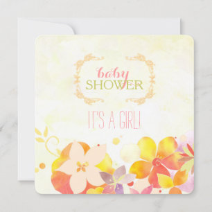 Invitation Fleurs d'aquarelle Baby shower bébé fille
