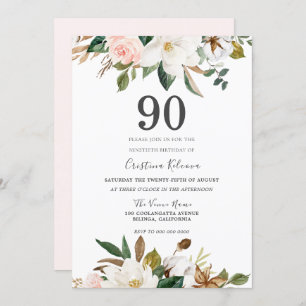 Invitation Fleurs d'aquarelle blanc et blanc 90e anniversaire