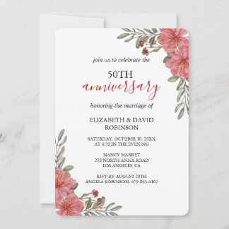 Invitation fleurs d'aquarelle blanc mariage 50e anniversaire