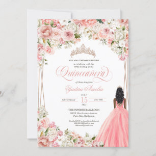 Invitation Fleurs d'aquarelle blanc rose pâle Quinceañera