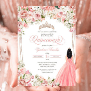 Invitation Fleurs d'aquarelle blanc rose pâle Quinceañera