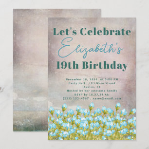 Invitation Fleurs d'aquarelle bleu Arrière - plan rustique