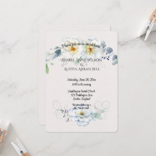 Invitation Fleurs d'aquarelle bleu et blanc