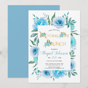 Invitation Fleurs d'aquarelle bleu Fête des mères brunch