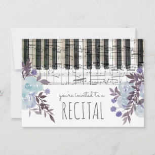 Invitation fleurs d'aquarelle bleue récital de musique