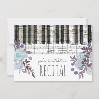 Invitation fleurs d'aquarelle bleue récital de musique