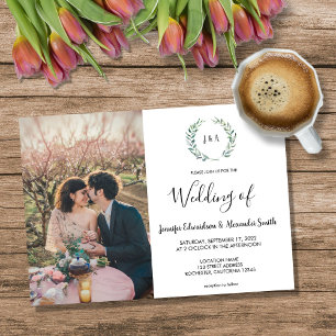 Invitation Fleurs d'aquarelle botanique monogramme photo Mari