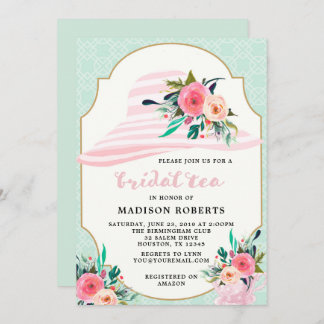 Invitation Fleurs d'aquarelle Casquette de thé nuptiale