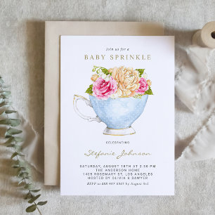 Invitation Fleurs d'aquarelle dans Teacup Baby Sprinkle
