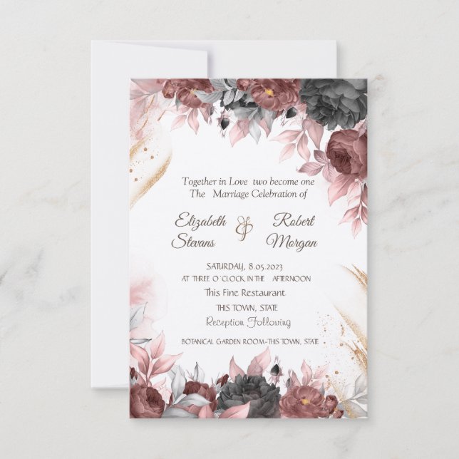 Invitation Fleurs d'aquarelle d'automne Mariage chic (Devant)