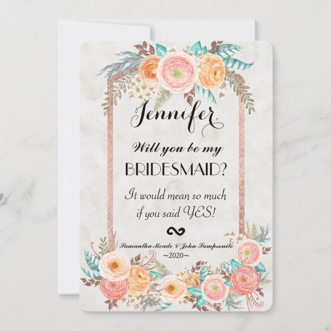 Invitation Fleurs d'aquarelle de corail et serveuses d'éducat (Devant)
