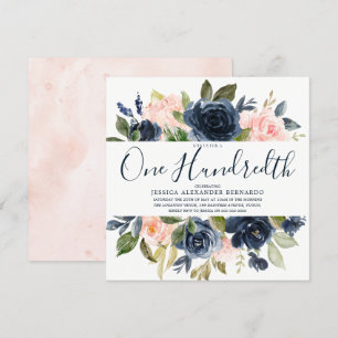Invitation Fleurs d'aquarelle de la Marine rose 100e fête d'a