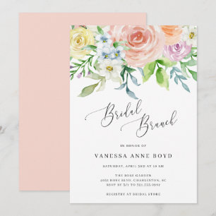 Invitation Fleurs d'aquarelle de Pêche Florale Brunch nuptial