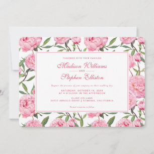 Invitation Fleurs d'aquarelle de Peony rose - Mariage