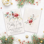 Invitation Fleurs d'aquarelle d'hiver 50e fête d'anniversaire<br><div class="desc">Les fleurs d'eau d'hiver rouge et blanc sont nichées dans des feuilles et des feuillages verts à la sauge molle. Les flocons d'or apportent une touche festive. Un script élégant, simple et moderne lui donne une ambiance ouverte et aérée. Il y a aussi un boquet de fleurs d'hiver à l'arrière....</div>