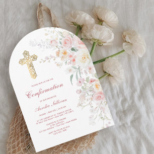 Invitation Fleurs d'aquarelle douce arche de confirmation