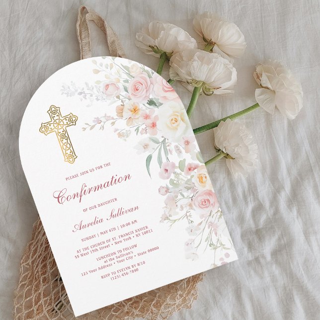 Invitation Fleurs d'aquarelle douce arche de confirmation (Créateur téléchargé)