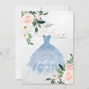 Invitation Fleurs d'aquarelle en Sweet sixteen bleu roux