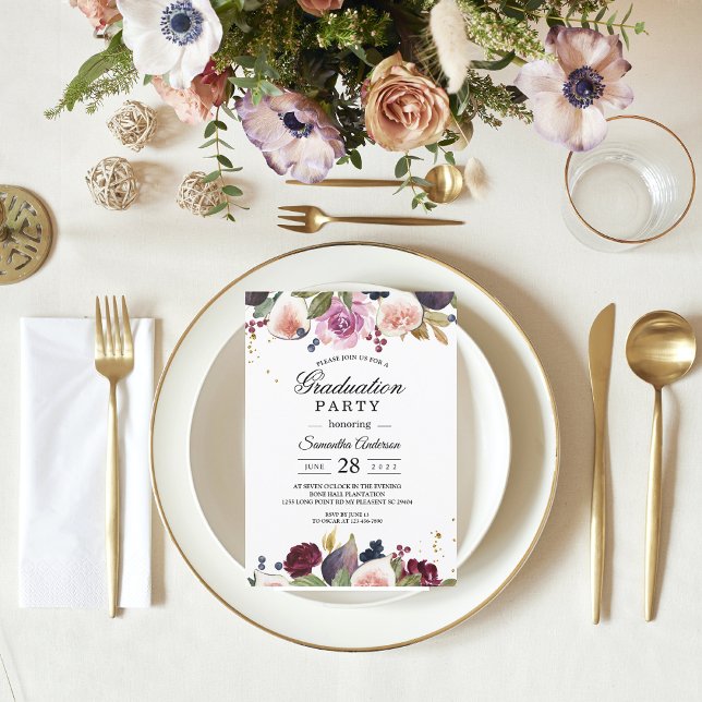 Invitation Fleurs d'aquarelle et baies de Bourgogne modernes (Créateur téléchargé)