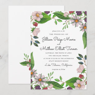 Invitation Fleurs d'aquarelle et Mariage de baies