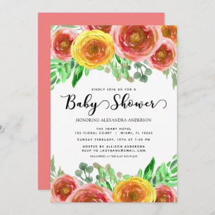 Invitation Fleurs d'aquarelle florales Baby shower de verdure