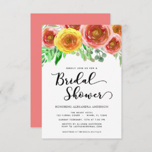 Invitation Fleurs d'aquarelle florales Fête de l'mariée éléga