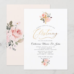 Invitation Fleurs d'aquarelle floue Faux Gold Christening