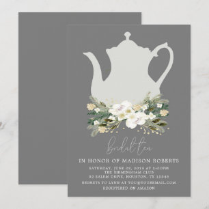 Invitation Fleurs d'aquarelle gris thé nuptiale