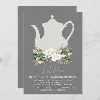 Invitation Fleurs d'aquarelle gris thé nuptiale