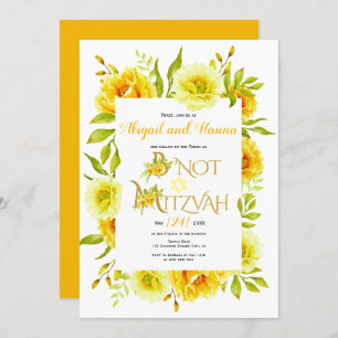 Invitation Fleurs d'aquarelle jaune florale B' Not Mitzvah In