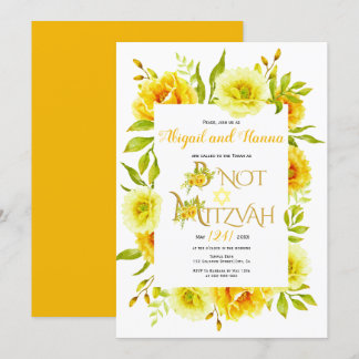 Invitation Fleurs d'aquarelle jaune florale B' Not Mitzvah In