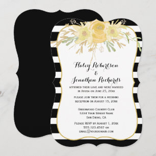 Invitation Fleurs d'aquarelle jaune Mariage étincelles d'or