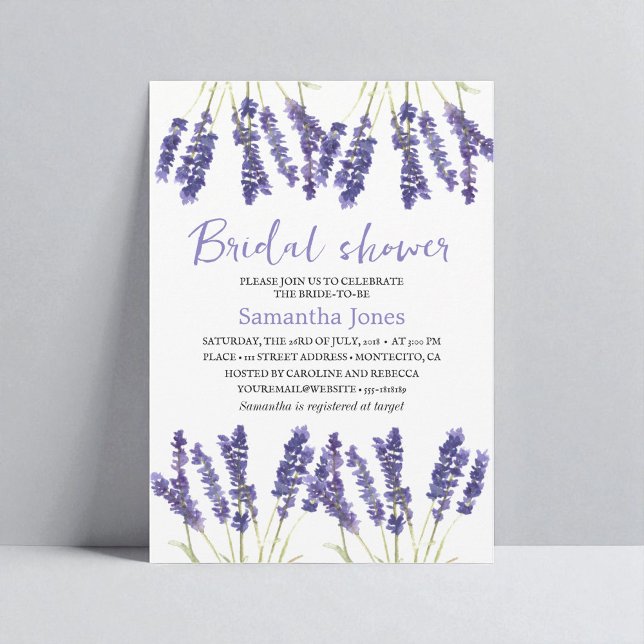 Invitation Fleurs d'aquarelle Lavender Fête des mariées viole (Créateur téléchargé)