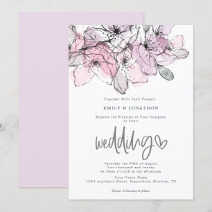 Invitation Fleurs d'aquarelle Lilac Mariage de script rose