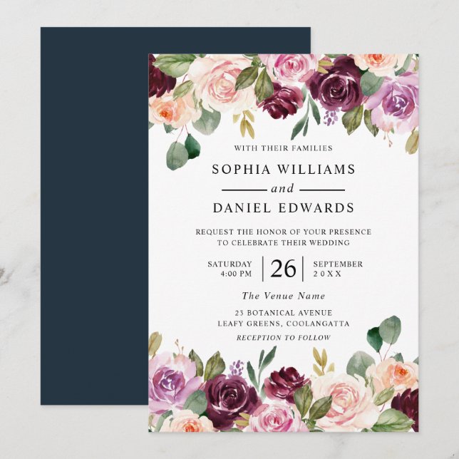 Invitation Fleurs d'aquarelle magnifiques été ou Mariage de a (Devant / Derrière)