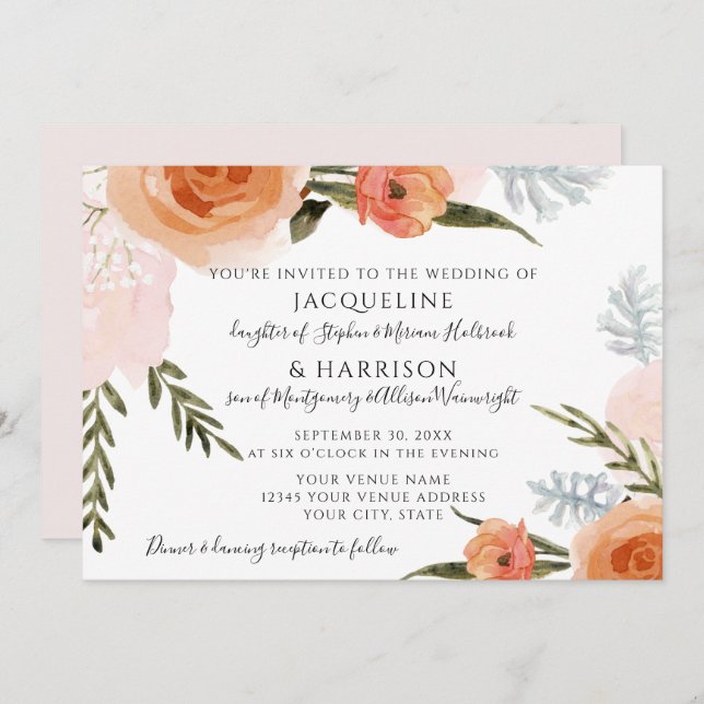 Invitation Fleurs d'aquarelle Mariage de remplissage de broch (Devant / Derrière)