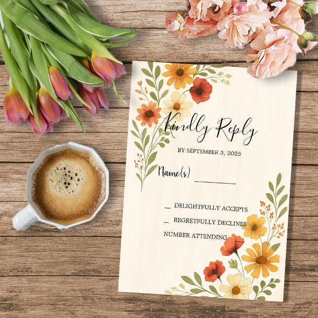 Invitation Fleurs d'aquarelle moderne rustique mariage RSVP (Rustic modern watercolor flowers boho wedding RSVP Invitation.)