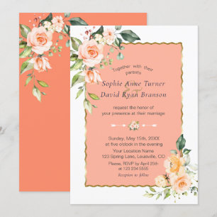 Invitation Fleurs d'aquarelle moderne Vivre Coral Mariage