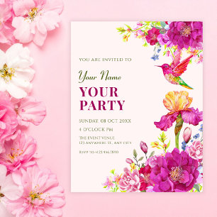 Invitation Fleurs d'aquarelle oiseau