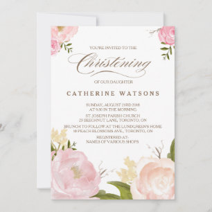 Invitation Fleurs d'aquarelle romantique Christening Photo