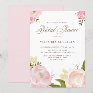 Invitation Fleurs d'aquarelle romantique Fête des mariées Inv
