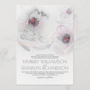 Invitation Fleurs d'aquarelle romantique Mariage gris et rose