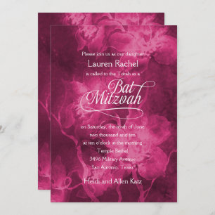 Invitation Fleurs d'aquarelle rose bat mitzvah Magenta