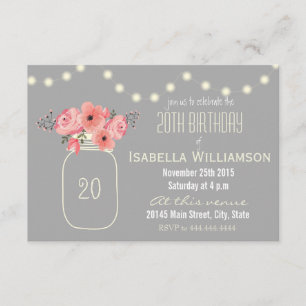 Invitation Fleurs d'aquarelle rose du 20e anniversaire & Maso