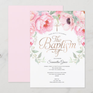 Invitation Fleurs d'aquarelle rose, Élégant, Baptême de fille