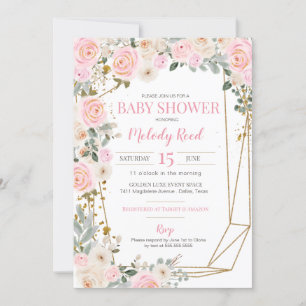 Invitation Fleurs d'aquarelle rose et blanc Baby shower fille