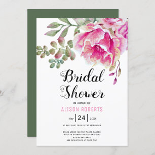 Invitation Fleurs d'aquarelle rose mariage douche nuptiale